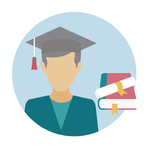 Imagen vector de graduado junto a un diploma y un libro 