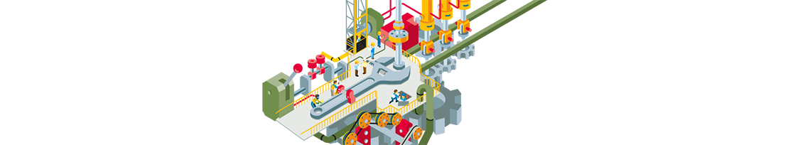 Ilustración de una fábrica de herramientas construyendo un teodolito para el programa de Ingeniería Mecánica de la Universidad de Ibagué