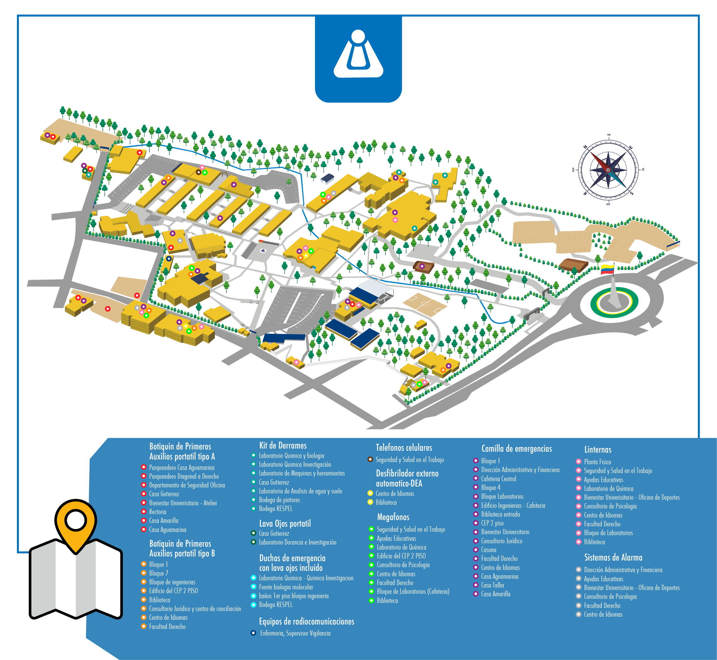 Imagen a manera de Mapa de recursos de emergencias  de la Universidad de Ibagué