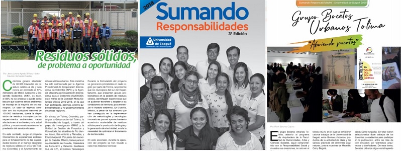 Revista Sumando responsabilidades, de la Dirección de Extensión de la Universidad de Ibagué, en su edición No. 3.